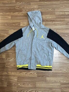 Y2K vintage Jordan zip up Colorblock Fleece Hoodie Logo Gray Blk Yellow #0425